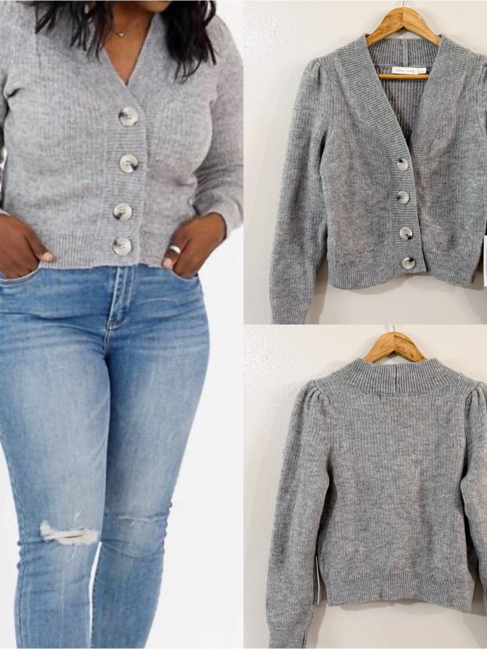 NEW | Bishop + Young Anthropologie Kai Wool Blend Cardigan in grey